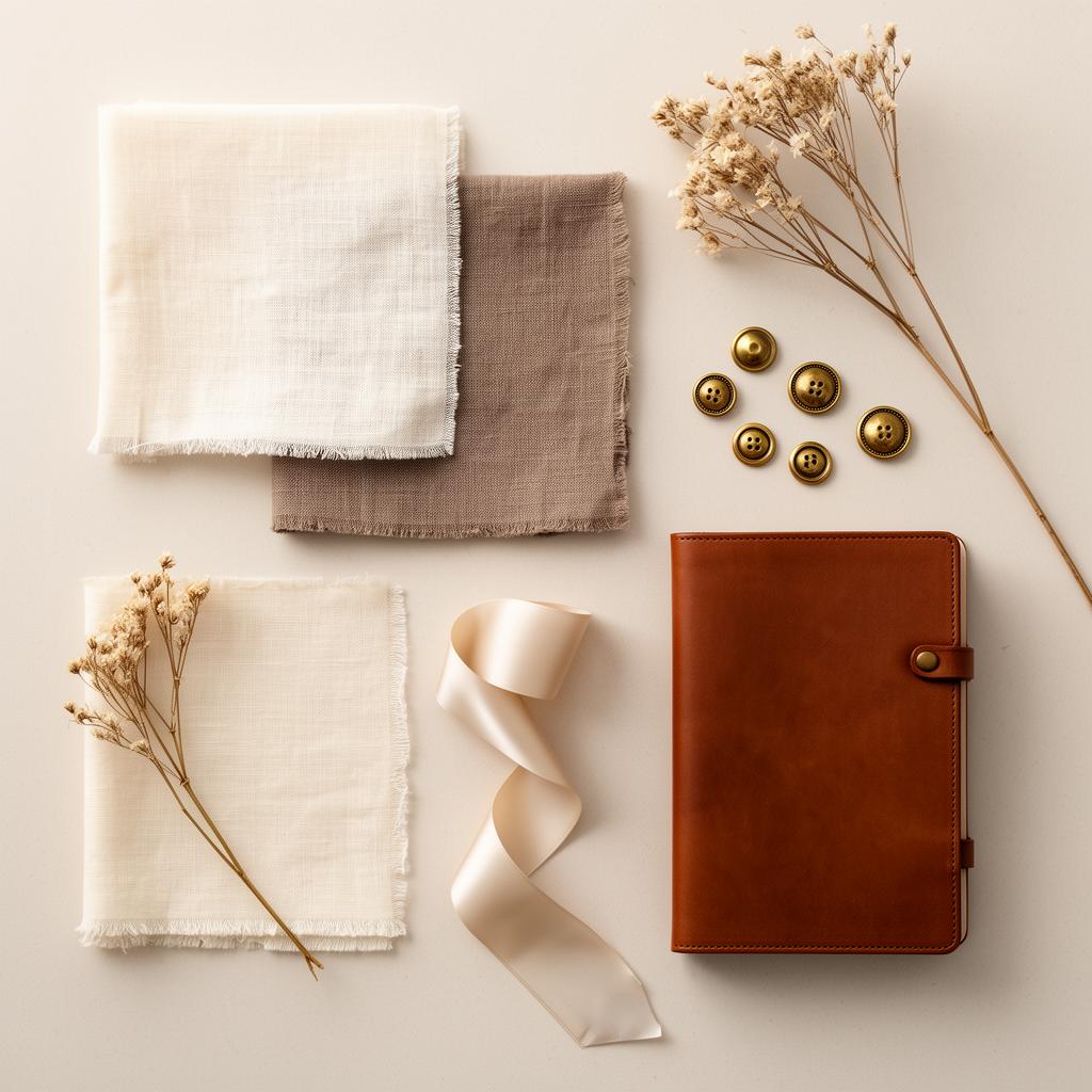 Styling mood board with neutral fabric swatches